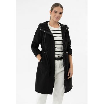 Jacheta impermeabila pana la genunchi - cu gluga - ajustabila la talie -  J-Izra - neagra - Negru