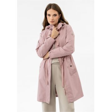 Jacheta impermeabila pana la genunchi - cu gluga - ajustabila la talie -  J-Izra - roz - Roz deschis