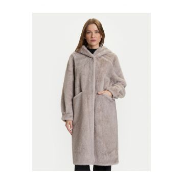 Palton dama  blana artificiala - gri