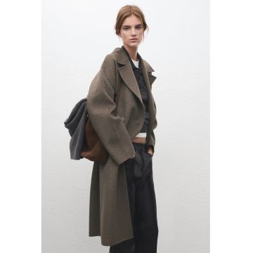 Palton din amestec de lana cu doua randuri de nasturi - Maro taupe