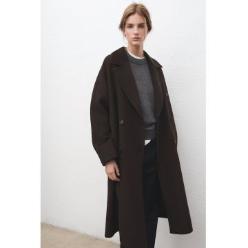 Palton lejer din amestec de lana - Maro inchis