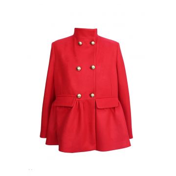 Palton scurt din amestec de lana Celine - Rosu vermillion