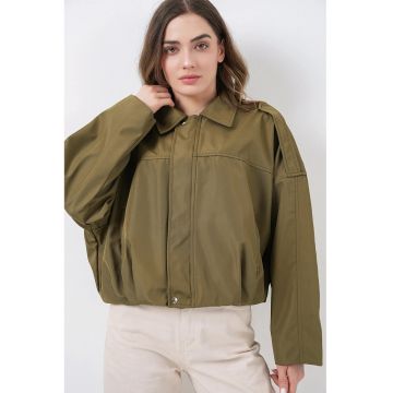 Geaca bomber  verde - poliester - cu fermoar