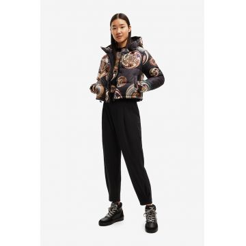 Geaca cu gluga si model - Negru/Maro