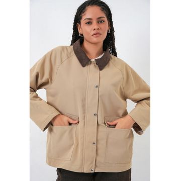 Geaca dama -  bej natural - textil