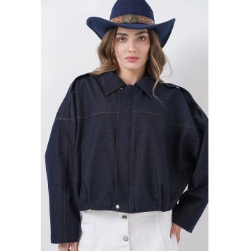 Geaca dama -  crop - bleumarin - textil