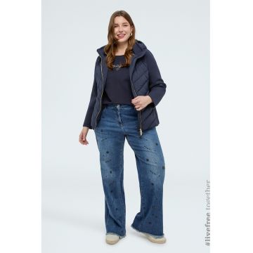 Geaca matlasata cu fermoar - Bleumarin