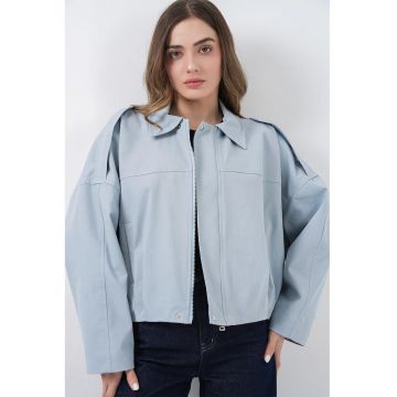 Geaca scurta supradimensionata  100% bumbac - albastru Maya