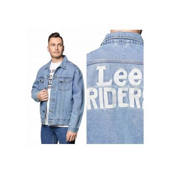 Jacheta Barbati -  Rider Jacket Super - Regular Fit - Design Clasic - Maneci Lungi - 2 Buzunare - Cu Nasturi - Bumbac - M INTL - Albastru