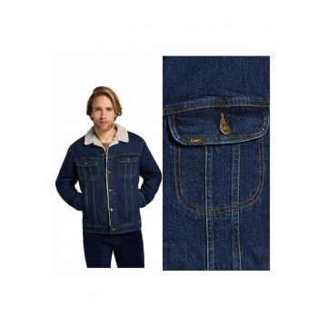 Jacheta Barbati -  Sherpa Jacket - Regular Fit - Design Clasic - Maneci Lungi - 2 Buzunare - Cu Fermoar - Bumbac - S INTL - Albastru