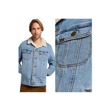 Jacheta Barbati -  Sherpa Jacket - Regular Fit - Design Clasic - Maneci Lungi - 2 Buzunare - Cu Nasturi - Bumbac - M INTL - Albastru