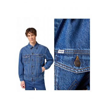 Jacheta Barbati -  Wrangler Denim Jacket - Regular Fit - Design Clasic - Maneci Lungi - 2 Buzunare - Cu Nasturi - Bumbac - 3XL INTL - Albastru