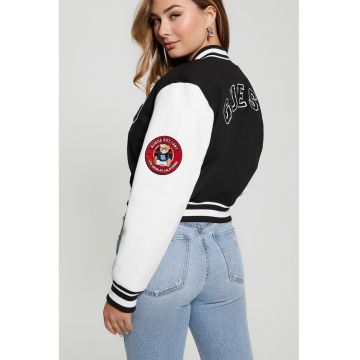Jacheta bomber crop cu aplicatii - Alb/Negru