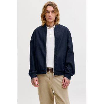Jacheta bomber din amestec de in - Bleumarin