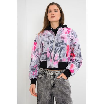 Jacheta crop bomber - Alb/Gri/Roz