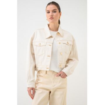 Jacheta crop din denim - Galben pal