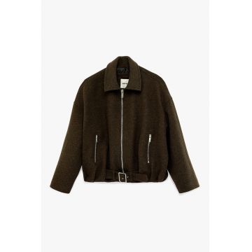 Jacheta cu fermoar si buzunare - Maro inchis