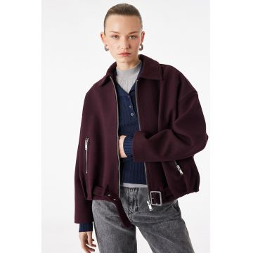 Jacheta cu fermoar si buzunare - Visiniu inchis