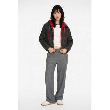 Jacheta cu fermoar si guler ascutit - Gri inchis melange