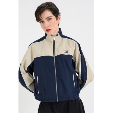 Jacheta cu fermoar si logo - Grej/Bleumarin