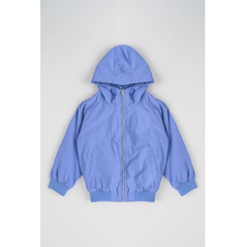 Jacheta cu gluga si broderie logo - Albastru prafuit