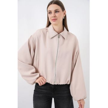 Jacheta dama bomber -  poliester/elastan - crem