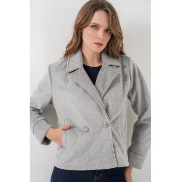 Jacheta dama -  cu doua randuri de nasturi - gri - textil