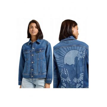 Jacheta Dama -  Loose Rider Jacket - Regular Fit - Design Clasic - Maneci Lungi - 2 Buzunare - Cu Nasturi - Bumbac - XS INTL - Albastru