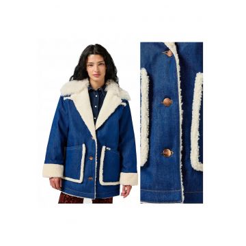 Jacheta Dama -  Wrange Coat - Regular Fit - Design Clasic - Maneci Lundwqfgi - 2 Buzunare - Cu Nasturi - Bumbac - Albastru - Albastru