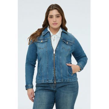 Jacheta de denim cu fermoar - Albastru inchis