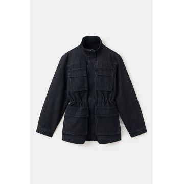 Jacheta de denim cu talie elastica - Albastru ultramarin