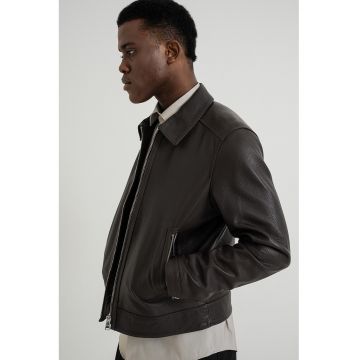 Jacheta de piele cu fermoar Mapson - Maro inchis