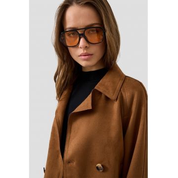 Jacheta de piele intoarsa ecologica cu doua randuri de nasturi - Caramel