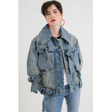 Jacheta din denim cu aspect decolorat - Albastru prafuit