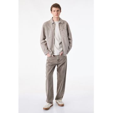 Jacheta din denim cu buzunar pe piept - Kaki