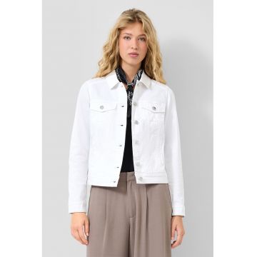 Jacheta din denim cu buzunare pe piept - Alb