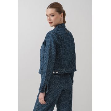 Jacheta din denim cu buzunare pe piept - Bleumarin