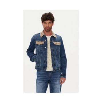 Jacheta din denim cu buzunare si model logo