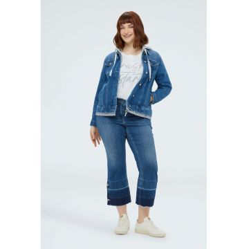 Jacheta din denim cu gluga detasabila - Gri melange/Albastru