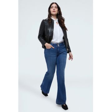 Jacheta din piele sintetica cu buzunare cu fermoar - Negru