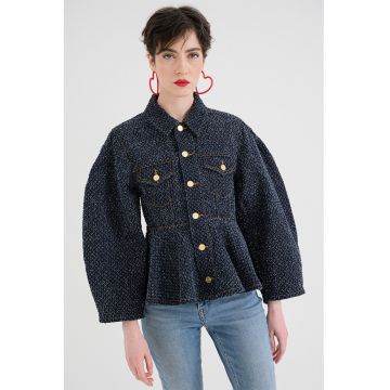 Jacheta evazata din tuid - Negru/Albastru prafuit