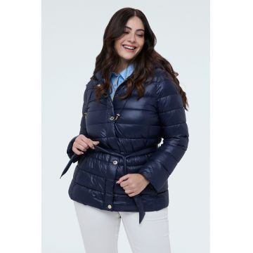 Jacheta matlasata cu cordon in talie - Bleumarin