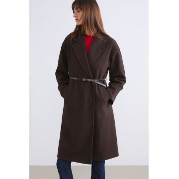 Palton cu revere decupate - Maro inchis