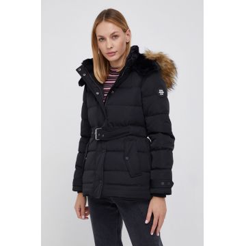 Pepe Jeans geaca de puf FRIDA femei, culoarea negru, de iarna