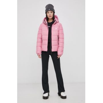 Superdry geaca femei, culoarea roz, de iarna