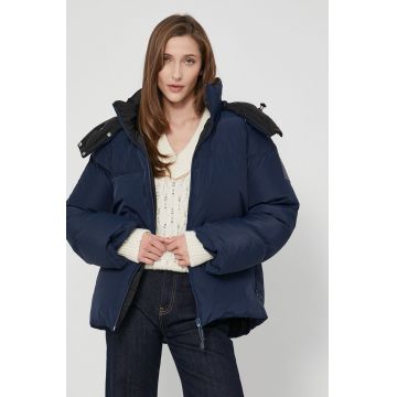 Tory Burch Geacă de puf femei, culoarea albastru marin, de iarnă, oversize