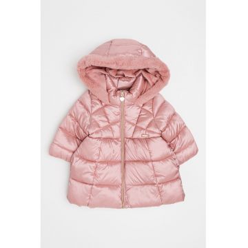 Geaca cu fermoar si gluga - Roz prafuit