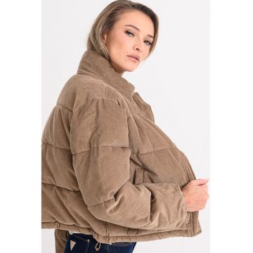 Geaca cu vatelina si guler inalt - Maro nisip