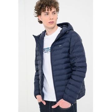 Geaca matlasata cu gluga - Bleumarin