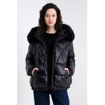 Geaca matlasata cu gluga si garnituri detasabila Backsie - Negru